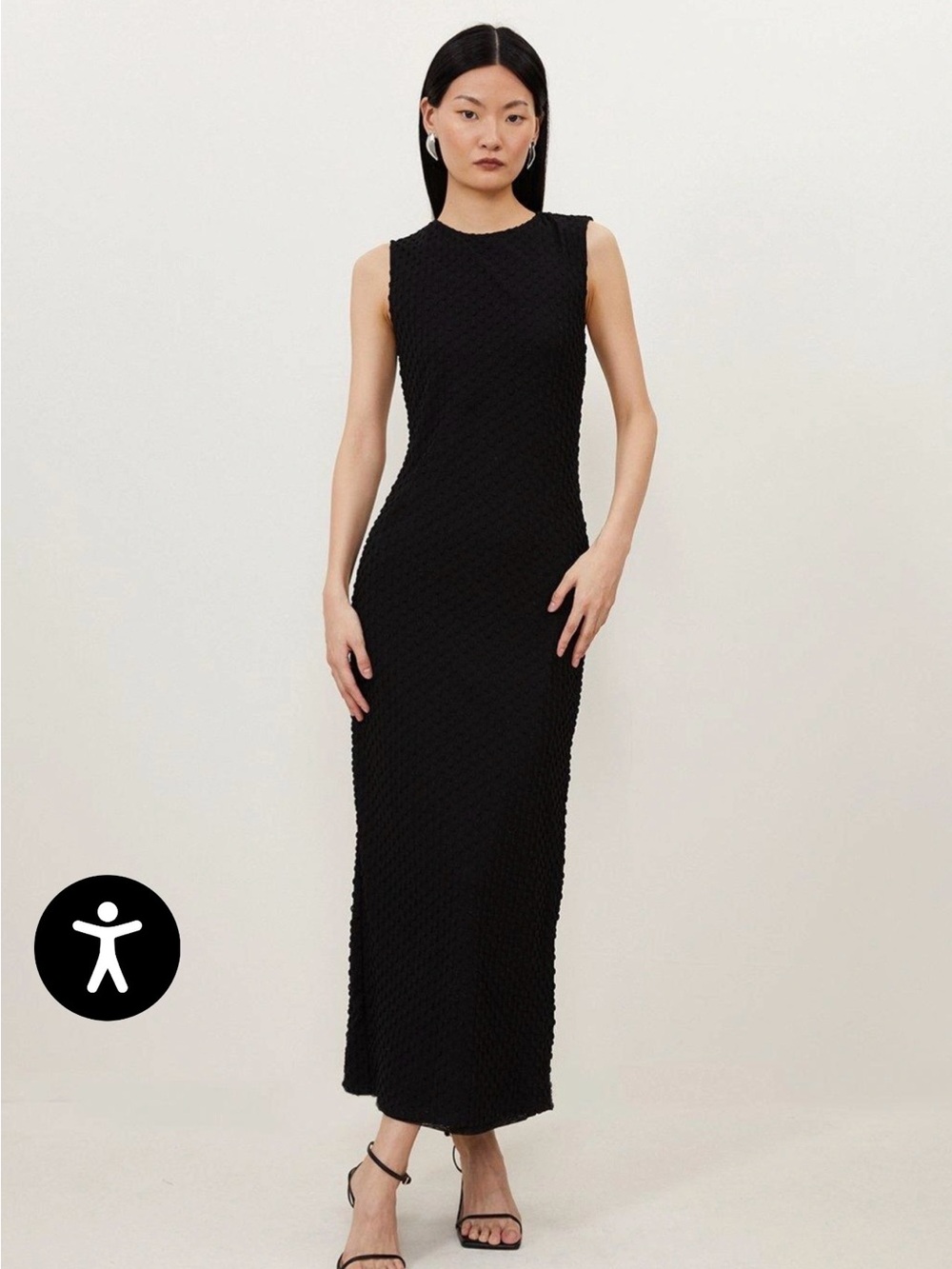 Karen Millen Black Sleeveless Textured Midi Dress